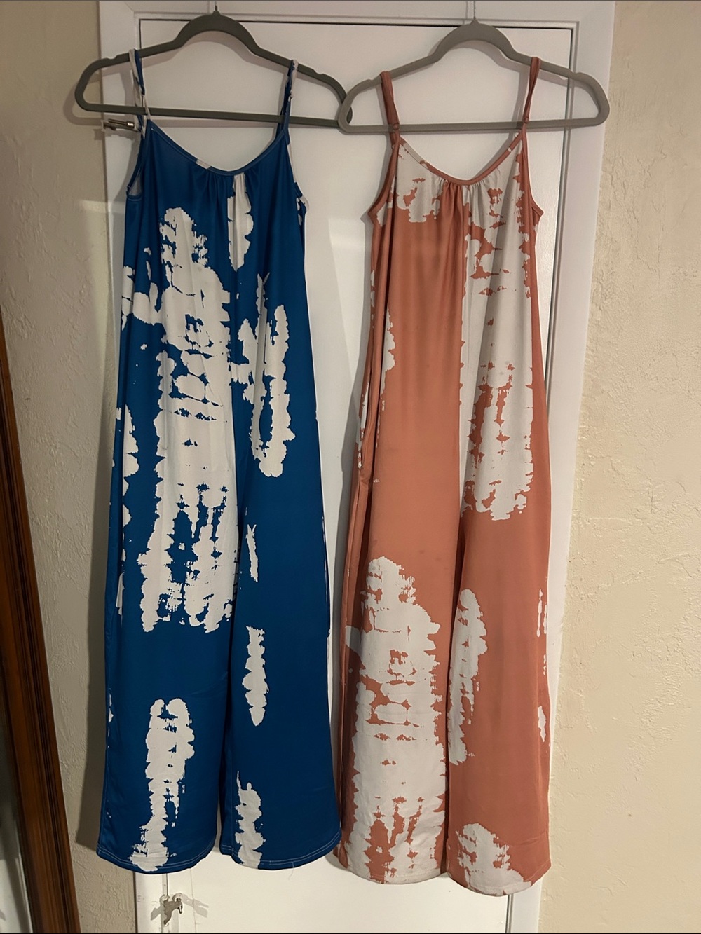 SHEIN Blue & Peach Tie-Dye Spaghetti Strap Jumpsuits